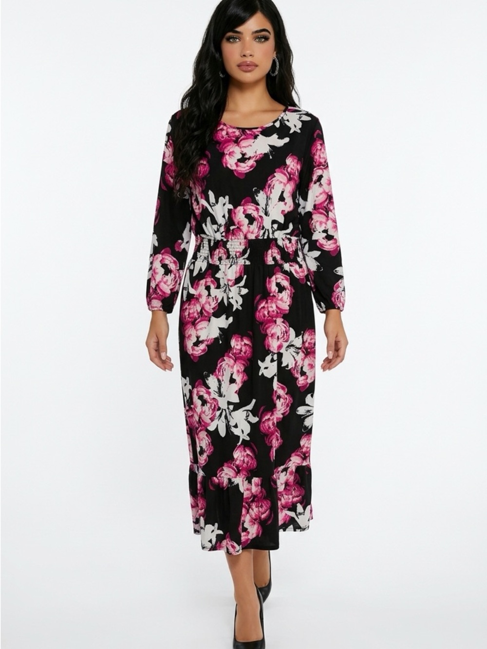 LuLaRoe Black Maxi Dress with Pink Floral Print